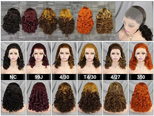 4/27 Color Human Hair Wig Bob Wigs 250 Density Bouncy Curly 13x4 Lace Front Brazilian Remy Human Hair Wig for Black Women