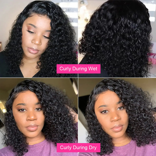 Glueless Deep Curly Human Hair Wigs Preplucked Short Bob Lace Frontal Wigs 180% Density Brazilian Bob Human Hair Wigs For Woman