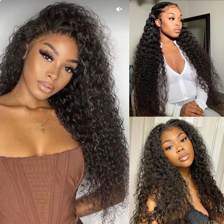 180% Water Wave Transparent HD Lace Front Human Hair Wigs For Black Women Deep Curly Glueless Wig Human Hair Ready to Wear