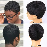 Pixie Cut Wig for Black Women Full Machine Water Wave Wigs Peruvian Short Curly Bouncy Human Hair Wigs