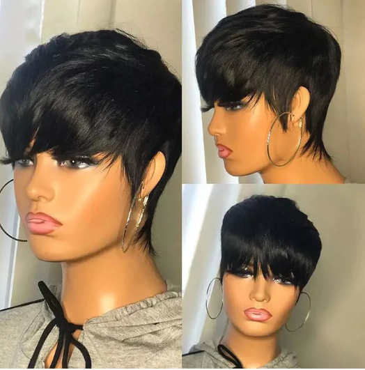 Glueless Wig Short Pixie Cut Human Hair Straight Remy Brazilian Hair Wigs For Black Women Machine Made