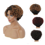 Pixie curly Dark Blonde Short Human Hair Wig HighLight 1b/burgundy Fanmi Glueless Full No lace Wigs For Women