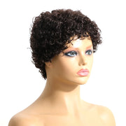 100% Human Hair Short Jerry Curly Wig Afro Curly Piexie Cut Full Machine Wig for Women African Americans Natural Black