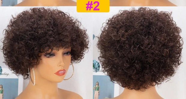 Short  Afro Kinky Curly Human Hair Wigs Full Machine Made Wig Bob Curly Wig Pixie Cut Wig Cheap Human Hair Wig For Black Women