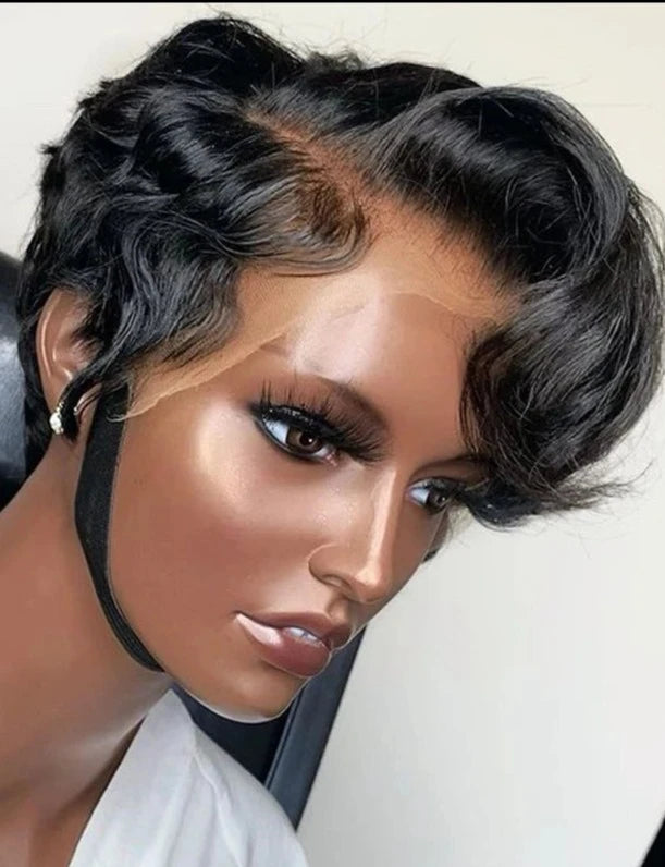 Pre Plucked 4x4 Pixie Cut Wigs Lace Front Human Hair Brazilian Short Bob Wavy Wigs For Black Women Remy Closure 150% Invisible