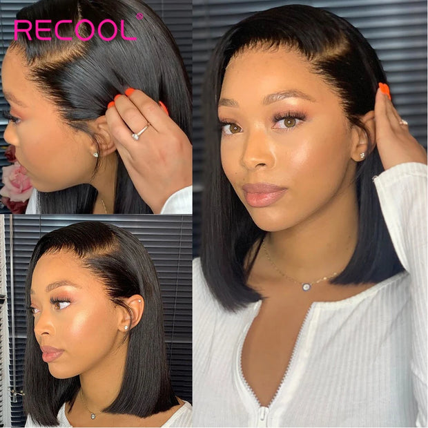 Recool Glueless Lace Front Human Hair Wig HD Lace Frontal Wig For Women Human Hair Ready To Wear Short Glueless Straight Bob Wig