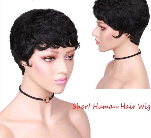 Short Pixie Cut Human Hair Curly Wigs For Women Natural Black Remy Hair Natural Look High Density Glueless Cheap Human Wigs