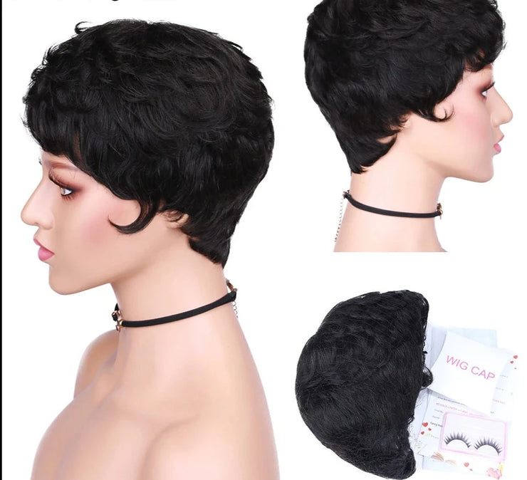 Short Pixie Cut Human Hair Curly Wigs For Women Natural Black Remy Hair Natural Look High Density Glueless Cheap Human Wigs