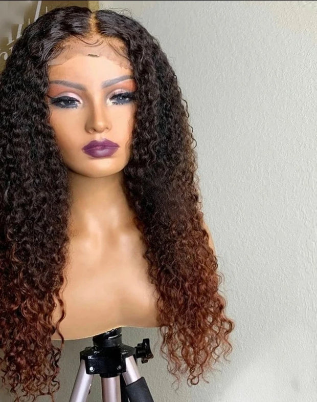 Ombre Brown Color Remy Human Hair 13x4 Lace Front Wigs for Women 4x4 Closure Deep Curly Wig Preplucked Hairline