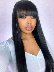 Wig With Bangs Human Hair Short Bob Wigs For Black Women Brazilian Full Bone Straight Cheap 30 Inch 100% Human Bang Fringe Wig