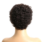 100% Human Hair Short Jerry Curly Wig Afro Curly Piexie Cut Full Machine Wig for Women African Americans Natural Black