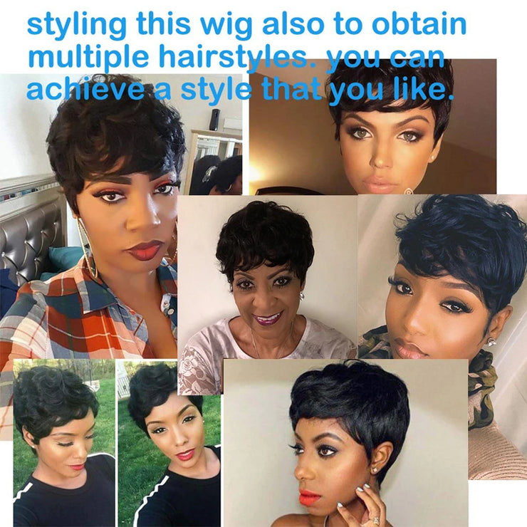 Short Pixie Cut Human Hair Curly Wigs For Women Natural Black Remy Hair Natural Look High Density Glueless Cheap Human Wigs