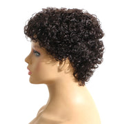 100% Human Hair Short Jerry Curly Wig Afro Curly Piexie Cut Full Machine Wig for Women African Americans Natural Black