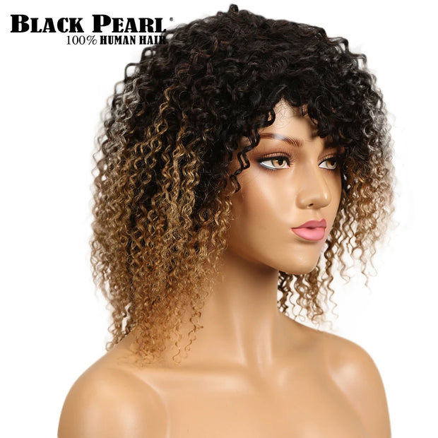 Black Pearl Brazilian Jerry Curly Remy Hair Short Human Hair Wigs For Black Woman All Machine Made T1B 4 27 Ombre Color Wig 199g