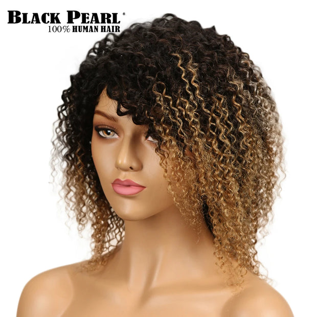 Black Pearl Brazilian Jerry Curly Remy Hair Short Human Hair Wigs For Black Woman All Machine Made T1B 4 27 Ombre Color Wig 199g