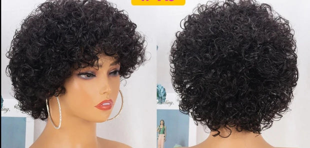 Short  Afro Kinky Curly Human Hair Wigs Full Machine Made Wig Bob Curly Wig Pixie Cut Wig Cheap Human Hair Wig For Black Women