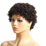 100% Human Hair Short Jerry Curly Wig Afro Curly Piexie Cut Full Machine Wig for Women African Americans Natural Black