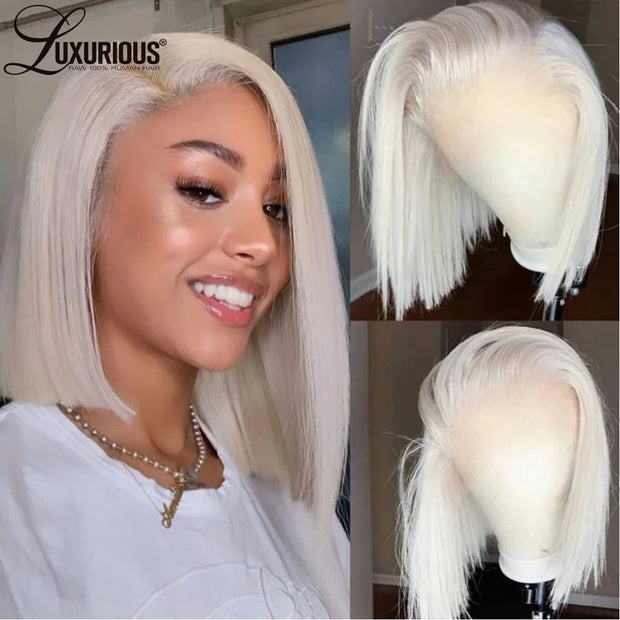 Platinum Blonde 13x4 Short Bob Wigs For Women Straight Pre Plucked Transparent Lace Frontal Wig Brazilian Virgin Human Hair Wigs