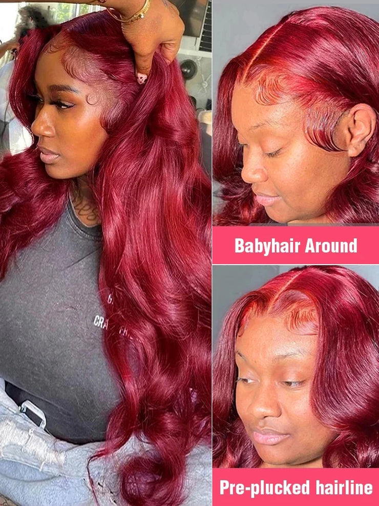 30 36 Inch Burgundy Body Wave Red Lace Front Human Hair Wig 99J Colored 13x4 13x6 HD Lace Frontal Wig Human Hair Wigs For Women