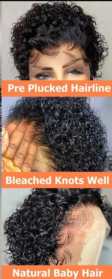 Kinky Curly Short Bob Lace Front Wig Remy Human Hair Preplucked Glueless Pixie Cut 13X1 Jerry Curl Frontal Wigs Ready To Wear