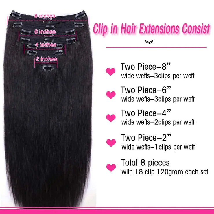 Natural Straight Clip In Human Hair Extension Clip Ins Remy Hair For Women 100% Unprocessed Brazilian Virgin Hair Clip Full Head