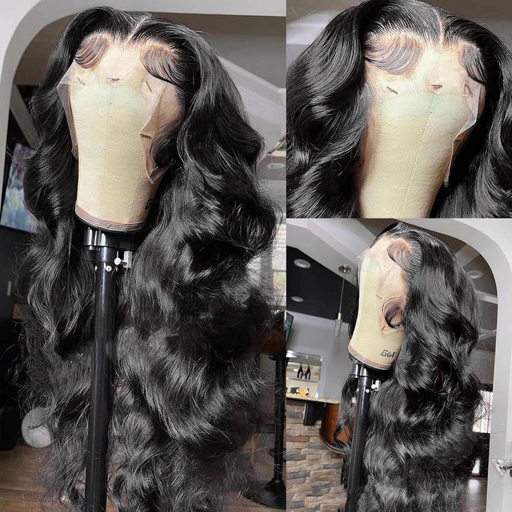 300% High Density 13x6 HD Transparent Body Wave Lace Frontal Human Hair Wig 30 40 Inch 13x4 Lace Front Wig PrePlucked For Women