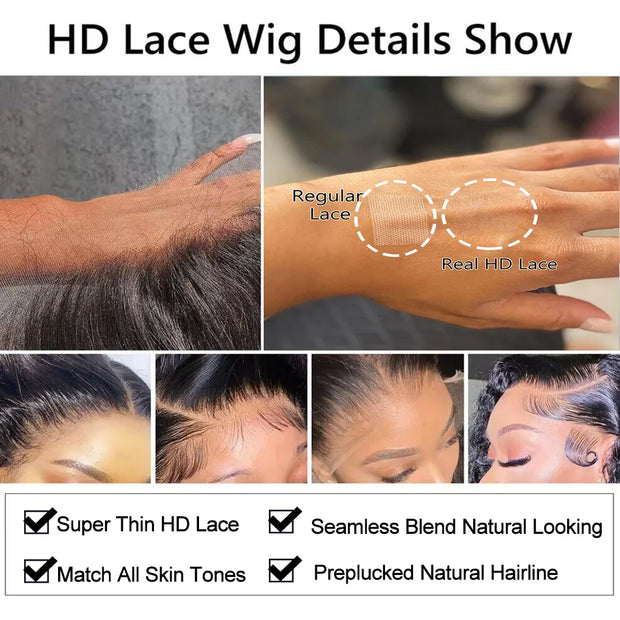 Recool Glueless Lace Front Human Hair Wigs Bone Straight Lace Front Wigs HD Lace Frontal Wig Wear & Go Glueless Wig Human Hair