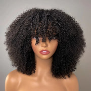 Afro Kinky Curly Wigs with Bangs 200% Density Brazilian Remy Human Hair Full Machine Made Wigs Short Afro Curly Wigs For Women