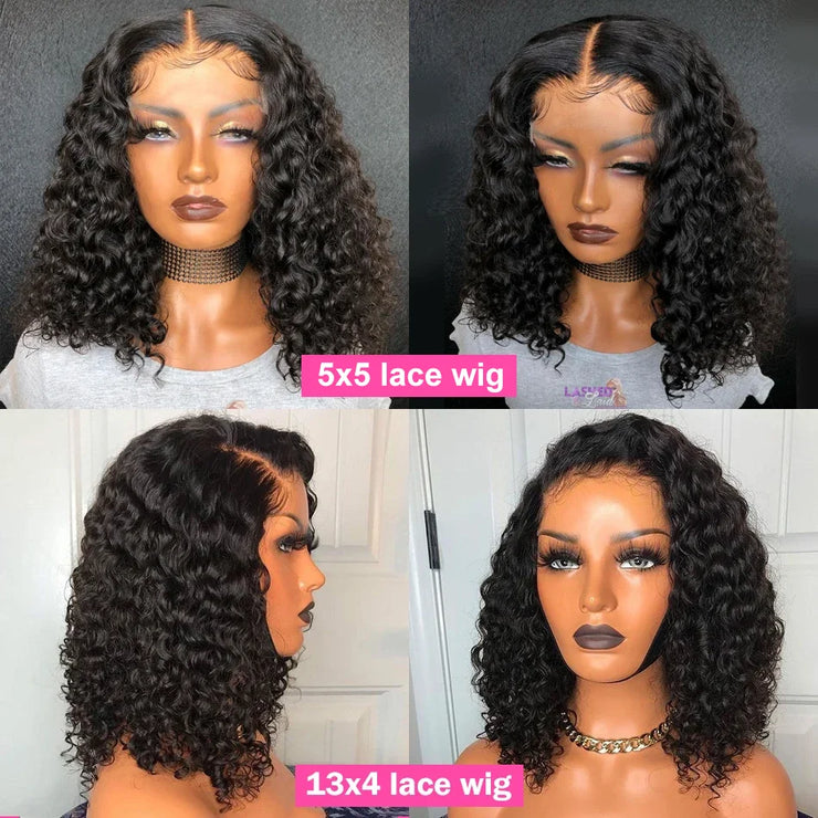 13x6 Short Curly Human Hair Bob Wigs Water Wave Lace Front Human Hair Wigs 13x4 Deep Wave Glueless Wig Human Hair Ready to Wear