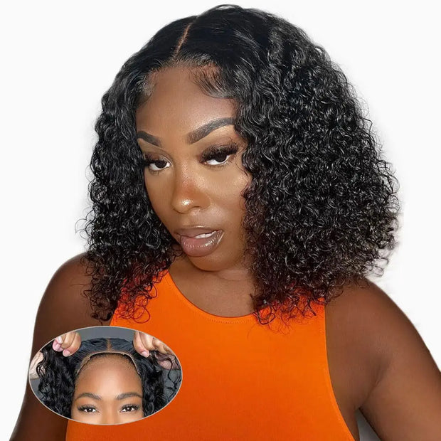 Wear and Go Deep Wave Glueless Wigs Human Hair Pre Plucked Pre Cut 4x4  Deep Curly Short Bob Wigs For Black Women