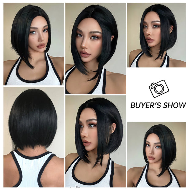 Bob Short Black Synthetic Wigs Straight Daily Use Hair Wigs for White Women Afro Cosplay Party Wigs Natural Heat Resistant Fibre