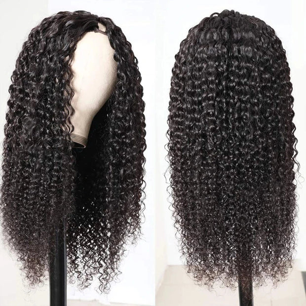 Sleek U Part Kinky Curly Human Hair Wig Brazilian Curly Hair Machine Made Natural Color For Black Women Remy Hair Glueless Wig