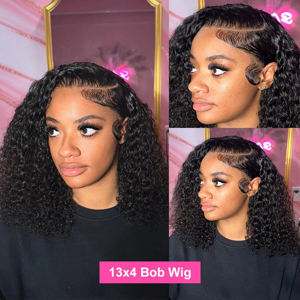 13x6 Short Curly Human Hair Bob Wigs Water Wave Lace Front Human Hair Wigs 13x4 Deep Wave Glueless Wig Human Hair Ready to Wear