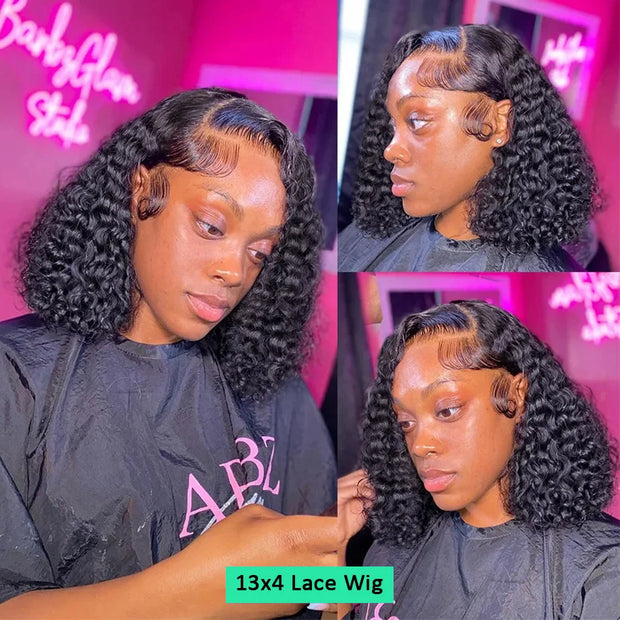 8 Inch Short Curly Human Hair Bob Wigs Water Wave Lace Front Human Hair Wigs 13X4  Deep Wave Wig Human Hair Ready to Wear