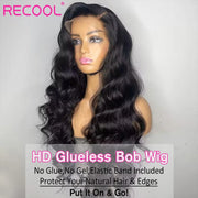 Recool Glueless Lace Front Human Hair Wigs Body Wave HD Lace Frontal Wig Wear & Go Transparent Lace Wigs For Women Human Hair