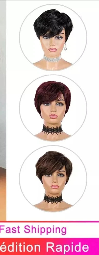 Wear Go Glueless Short Human Hair Wigs Pixie Cut Straight Remy Brazilian Hair for Black Women Highlight Color Cheap Glueless Wig