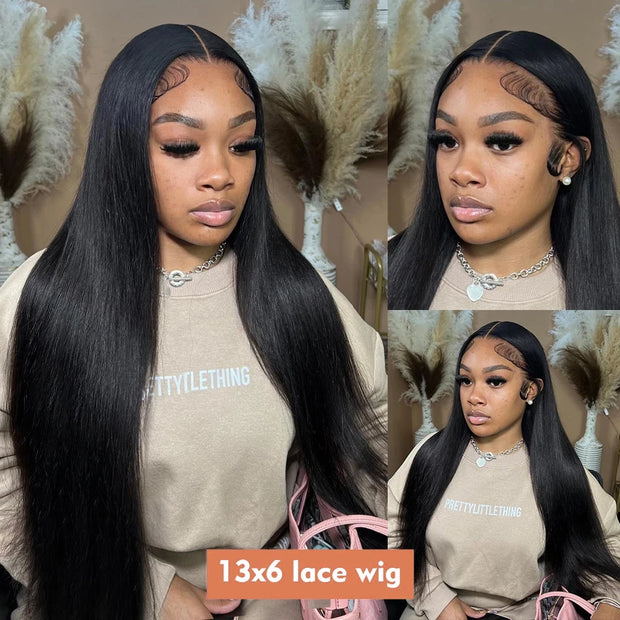 250 Density 13x6 Transparent Straight Lace Frontal Wig Human Hair Brazilian 30 40 Inch Bone Straight Lace Front Wigs For Women