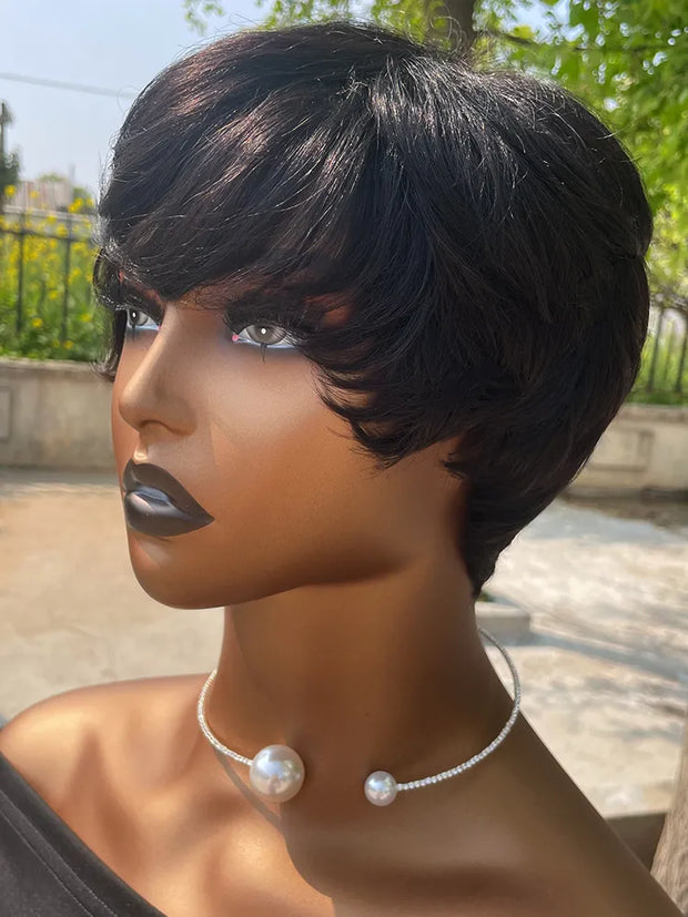 Human Hair Wigs Short Pixie Cut Wig Human Hair For Black Women Machine Made Wigs With Bangs Glueless Wig Perruque Cheveux Humain