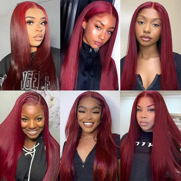 99J Burgundy Lace Front Wig Human Hair 13X4 Straight Red Colored Lace Frontal Human Hair Wigs for Women Lace Front Wig