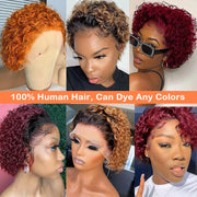 Kinky Curly Short Bob Lace Front Wig Remy Human Hair Preplucked Glueless Pixie Cut 13X1 Jerry Curl Frontal Wigs Ready To Wear