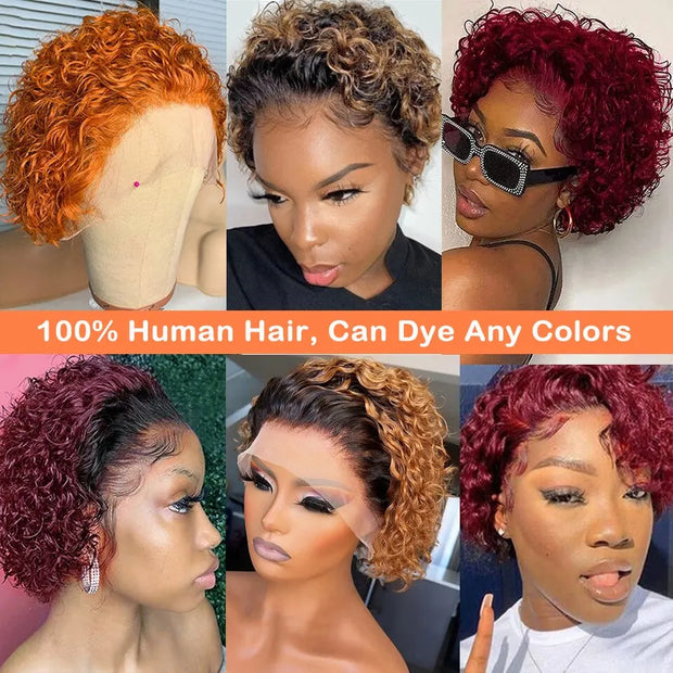 Kinky Curly Short Bob Lace Front Wig Remy Human Hair Preplucked Glueless Pixie Cut 13X1 Jerry Curl Frontal Wigs Ready To Wear