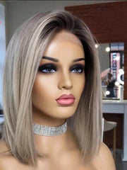 13x4 Ash Grey Bob Human Hair Wigs Transparent 13x6 HD Lace Frontal Wig Short Brown Highlight Bob Wig Lace Front Human Hair Wigs