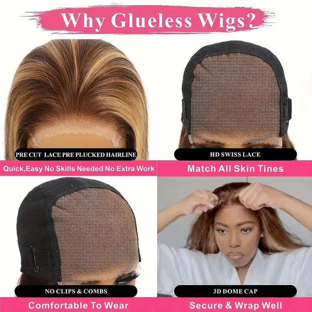 Wear And Go Glueless Wig Human Hair Ombre Highlight Bob Wig Human Hair For Women 4x4 Straight Lace Closure Wigs Human Hair