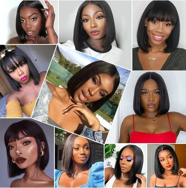 Wear and Go Glueless Wig Straight Short Bob Human Hair Wigs 13x4 HD Transparent Lace Frontal Peruvain Remy Hair Bob Glueless Wig