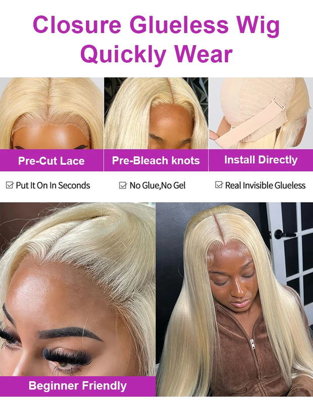 613 Blonde 13x6 Hd Lace Front Human Hair Glueless Wigs Ready to Wear Go 13X4 Straight Lace Frontal Wigs for Women 250 Density