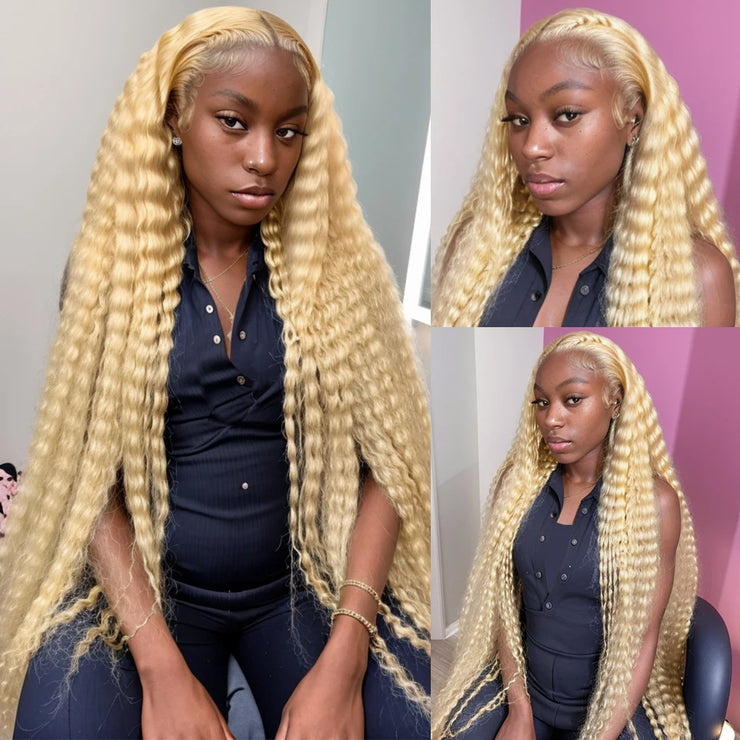 13x4 Honey Blonde Deep Wave Lace Front Wigs 613 Lace Frontal Wig Brazilian 13x6 HD Transparent Curly Human Hair Wigs For Women