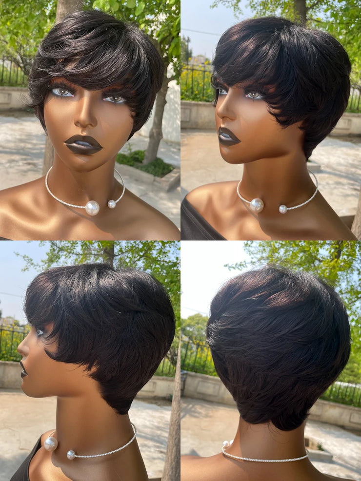 Human Hair Wigs Short Pixie Cut Wig Human Hair For Black Women Machine Made Wigs With Bangs Glueless Wig Perruque Cheveux Humain