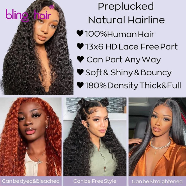 Water Wave Lace Front Wigs Human Hair 13x4 HD Trasparent Glueless Lace Frontal Wigs for Women Human Hair Pre Plucked Hair Wigs