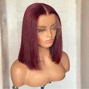 13x4 99J Short Bob Wig Human Hair Dark Red Burgundy Color Full Frontal Bob Wigs Blunt Cut Bone Straight Front For Black Woman