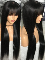 30 Inch Long Bone Straight 100% Human Hair Wig With Bangs Short Bob Human Hair Wigs For Black Women Cheap Brazilian Fringe Wig